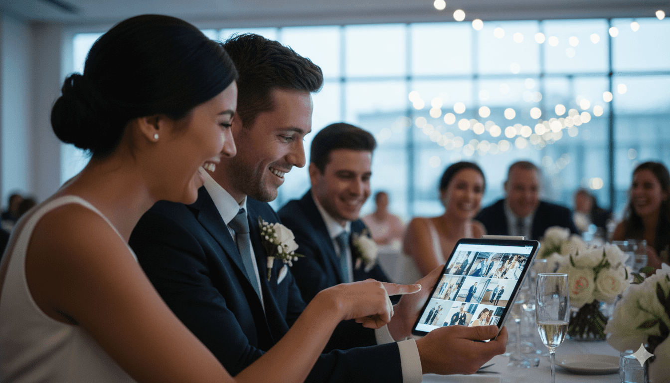 Decorative background with wedding invitation photos